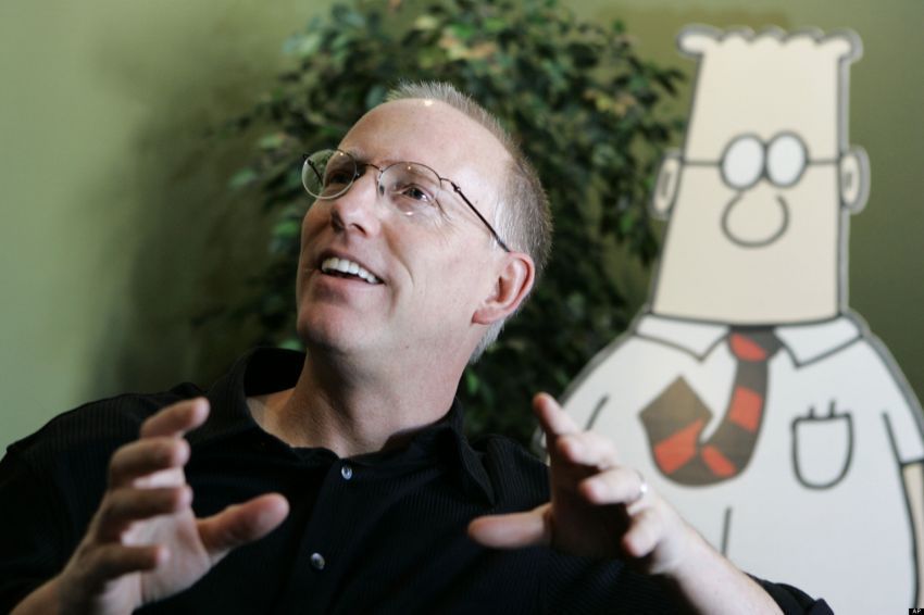 Scott Adams dan tokoh komik strip ciptaannya, Dilbert.