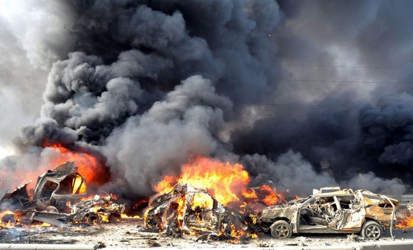 Ledakan bom ganda di Damaskus, 10 Mei 2012. Ledakan bom ini menewaskan 50 warga sipil. Foto: Kantor Berita Suriah SANA.