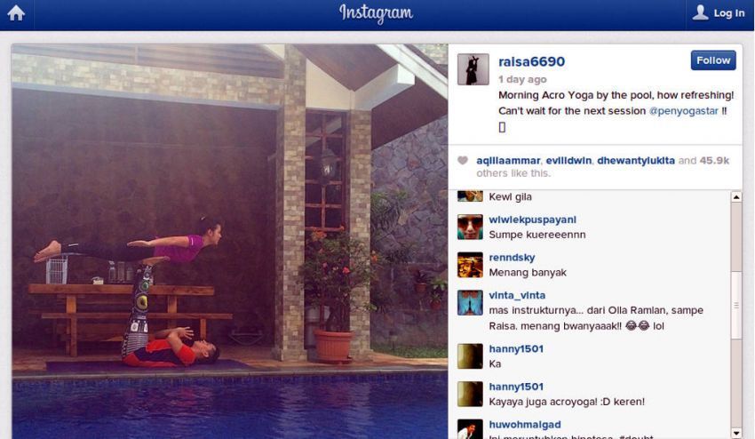 Unggahan foto Raisa sedang melakukan Acro Yoga