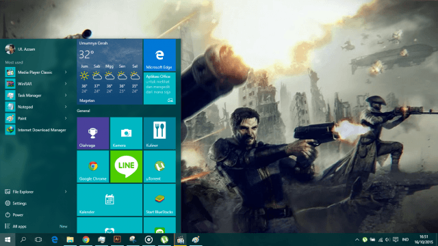 tampilan start menu windows 10