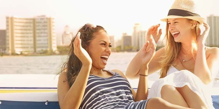 Laughing together on boat