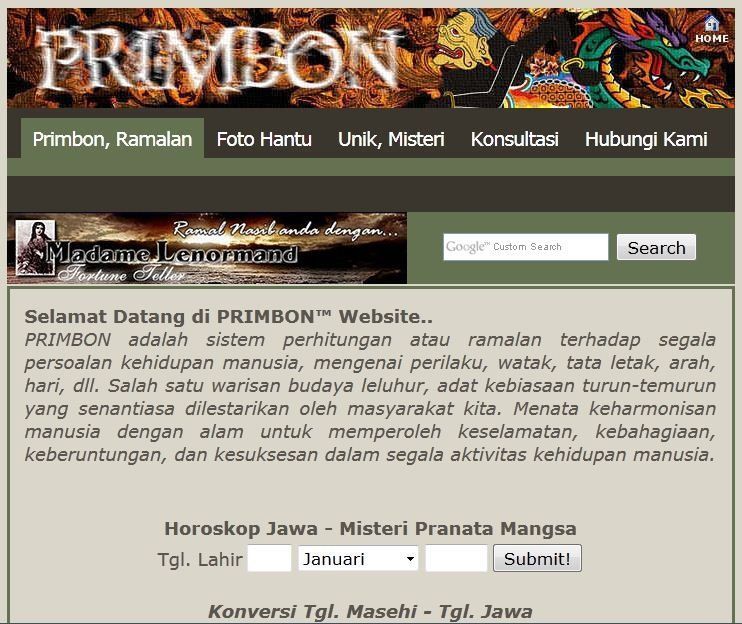 Halaman awal primbon.com