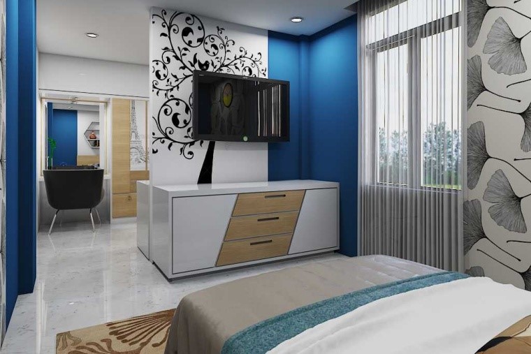 Kamar tidur biru minimalis karya Yay Architect 