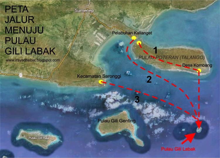 Peta jalur ke Pulau Tikus aka Gili Labak.