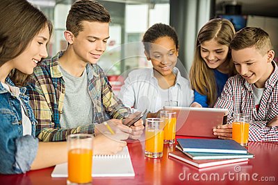 doing homework at canteen