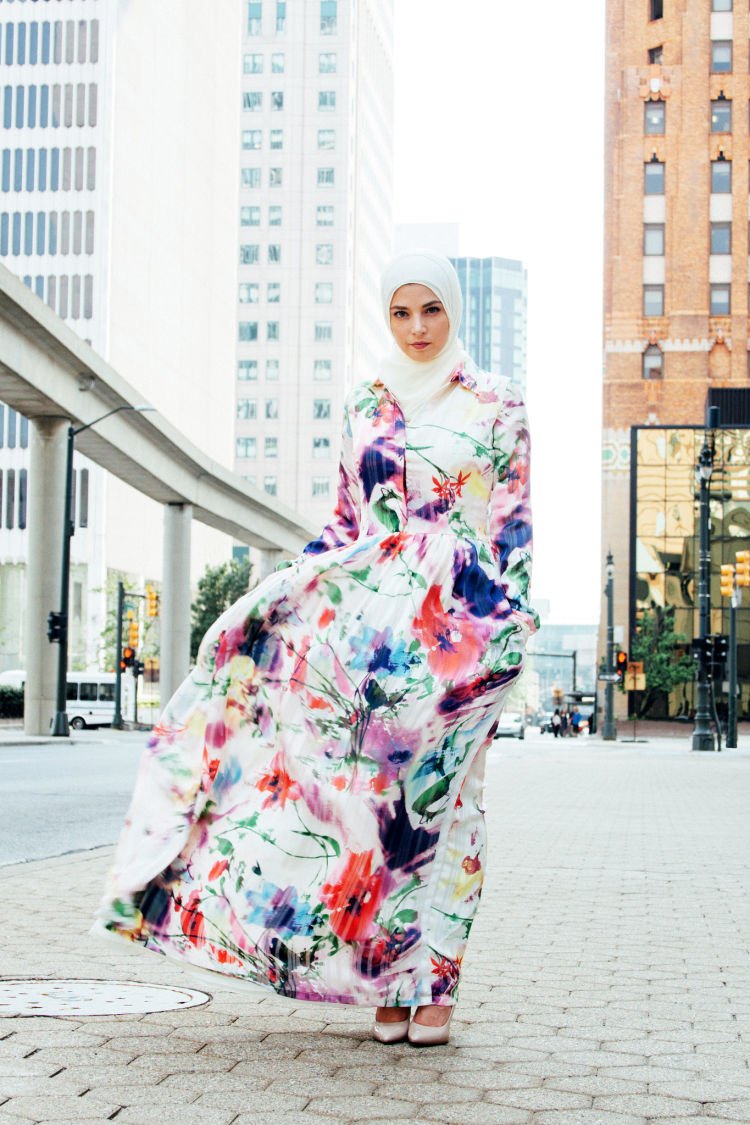 longdress motif bunga cocok buat yang berjilbab