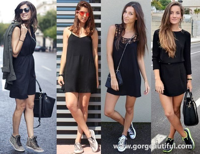 mau ke acara formal? pasangkan little black dress dengan sneakers terbaikmu