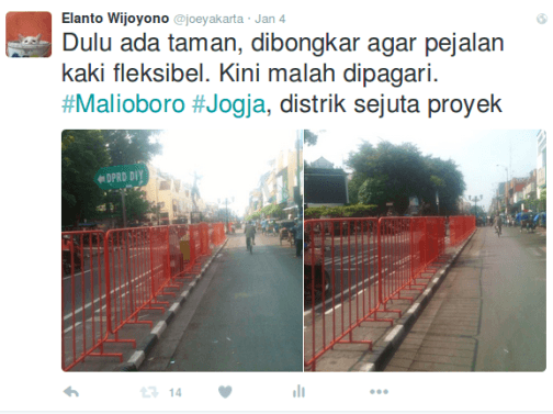 Pagar merah pembatas ruang gerak pejalan kaki. Galau lagi.