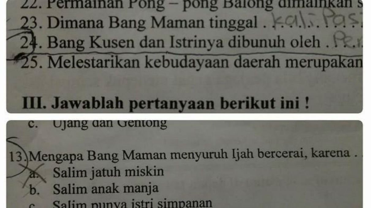 Wuaduh, Anak Kelas 2 SD Kok Dapat Soal Cerita Perceraian dan Pembunuhan di PR-nya?