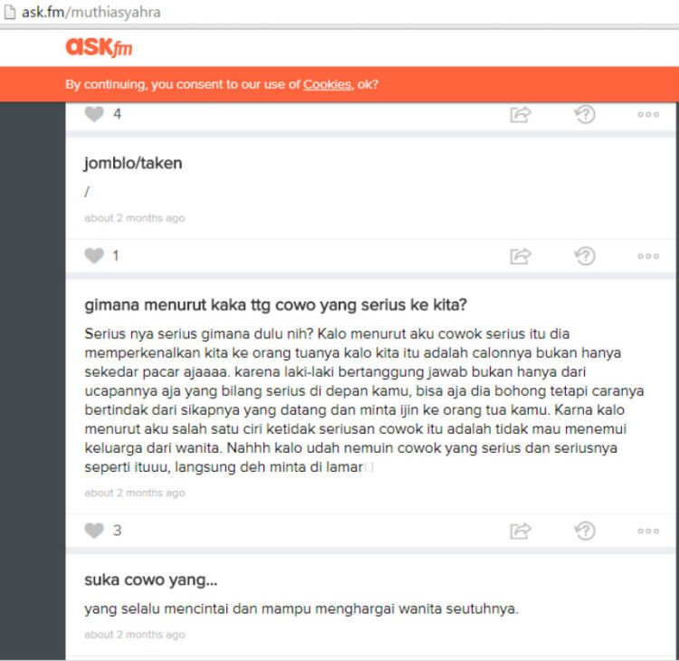 Petikan akun Ask.fm Bripda Muthia tentang pria yang serius.