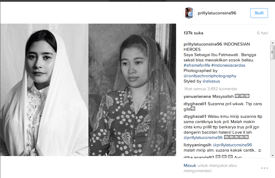 Niat Berfoto Ala Ibu Fatmawati Malah Dianggap Mirip Suzanna, Begini Nih Tanggapan Prilly Latuconsina