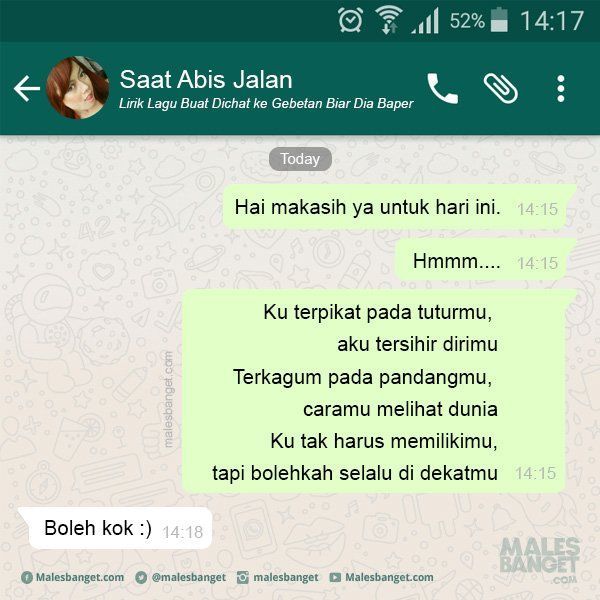 Lirik Lagu yang Bisa Kamu Pake Saat Chatting Sama Gebetan Biar Dia Baper