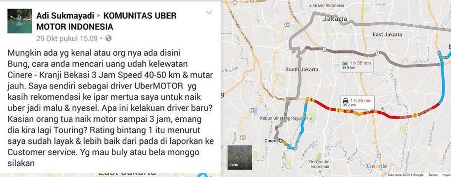 Ngiranya Sampai Kranji (Bekasi) 30 Menit, Ternyata 3 Jam. Pelanggan Ojek Online Ini Pun Marah-Marah