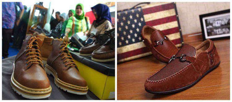 Sepatu kulit Cibaduyut (aslicibaduyutbandung.blogspot.com) vs sepatu kulit impor (tokopedia.com).