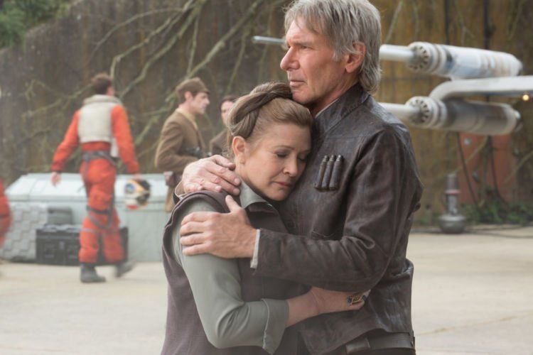 Star Wars: The Force Awakens..L to R: Leia (Carrie Fisher) & Han Solo (Harrison Ford)..Ph: David James..© 2015 Lucasfilm Ltd. & TM. All Right Reserved.