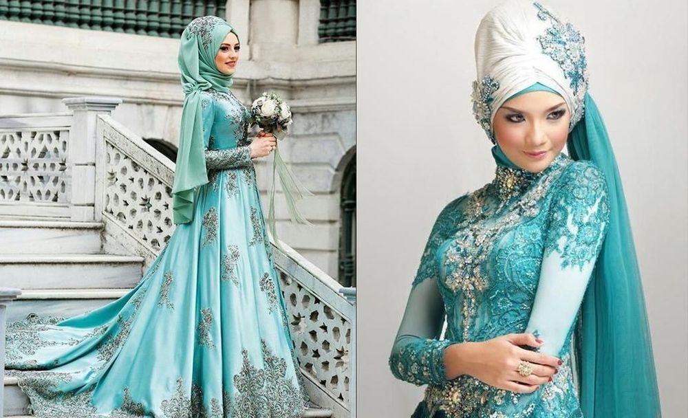 12 Gaun Pernikahan Hijab Bertema Turquoise untuk Datangkan 