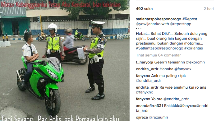 Kocak! Lagi Ditilang, Anak SMP yang Pakai Motor Sport Ini Malah Pasang Gaya Ala Boy ‘Anak Jalanan’