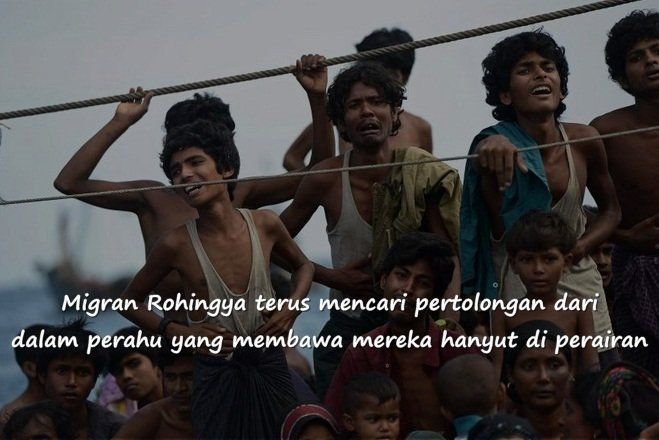 ribuan migran Rohingya harus berdesak-desakan di dalam kapal untuk melarikan diri