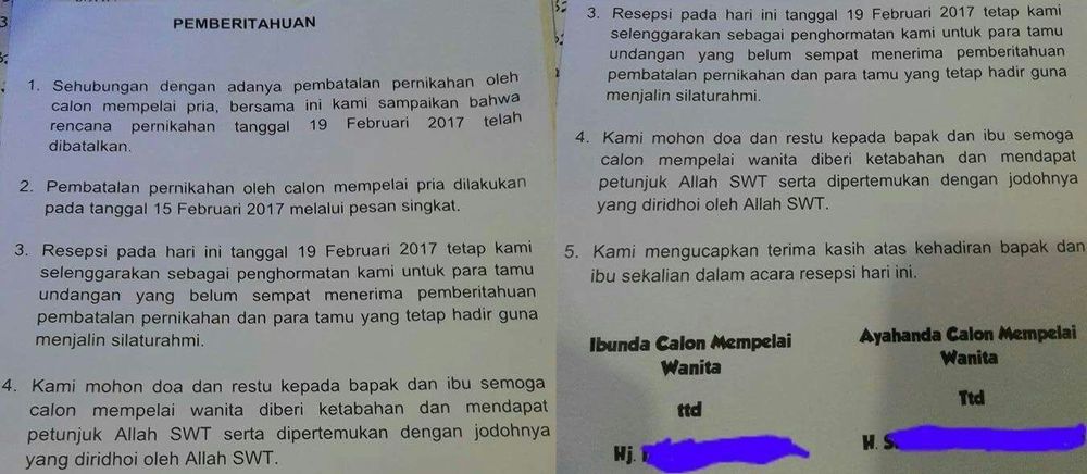 Membatalkan Nikah Beberapa Hari Jelang Akad. Inilah Jenis Kurang Ajar yang Merepotkan!