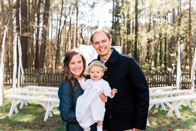 hosts intimate backyard baby dedication event for their daughter.