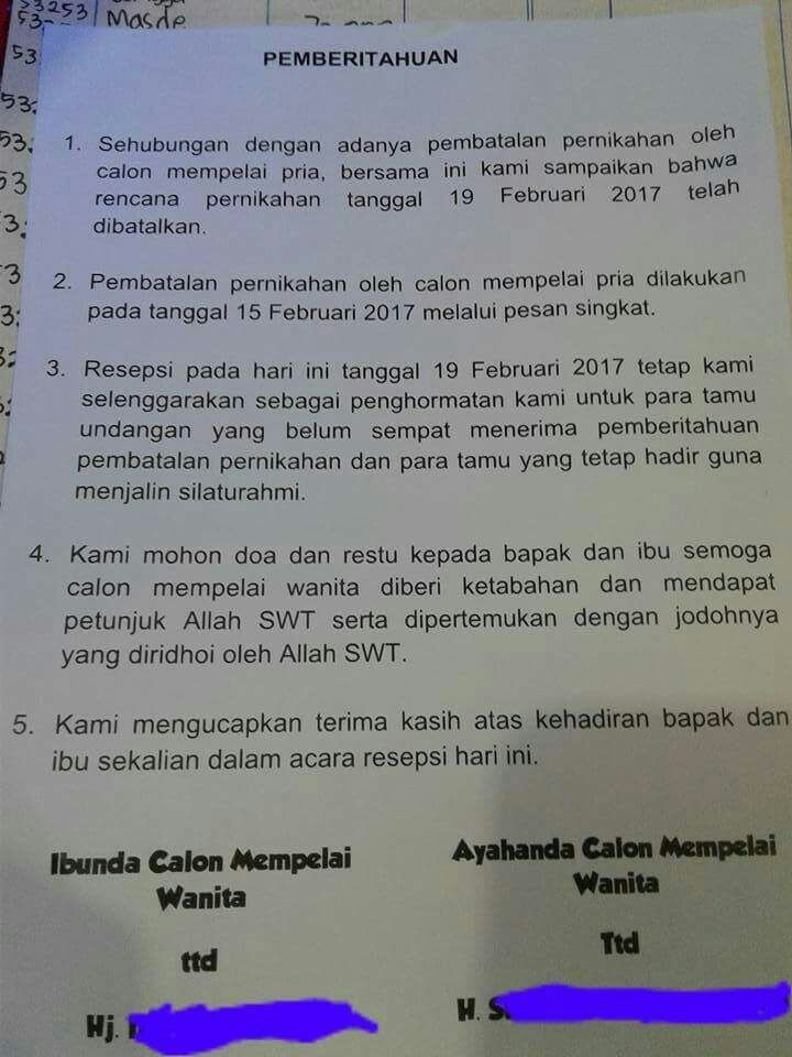 Mohon maaf, pernikahan dibatalkan