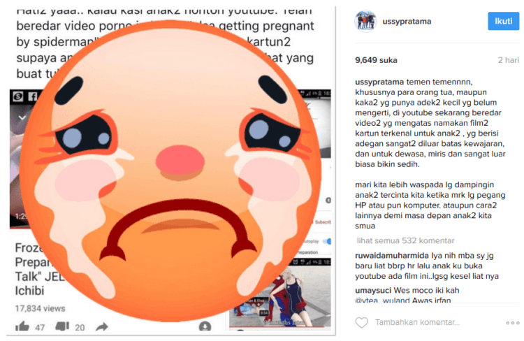 Ussy turut memperingatkan orang tua lewat Instagramnya