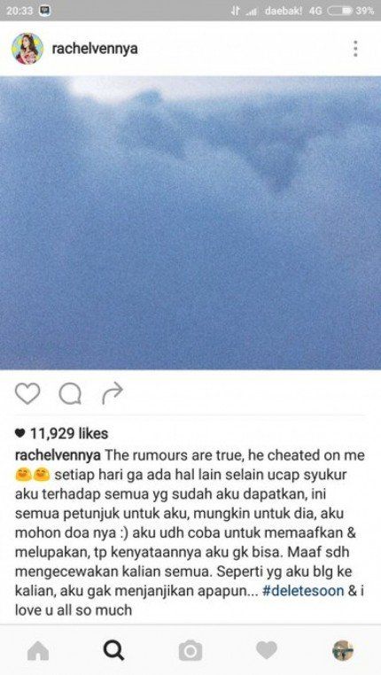 Curhatan Rachel. Tp udah dihapus postingannya