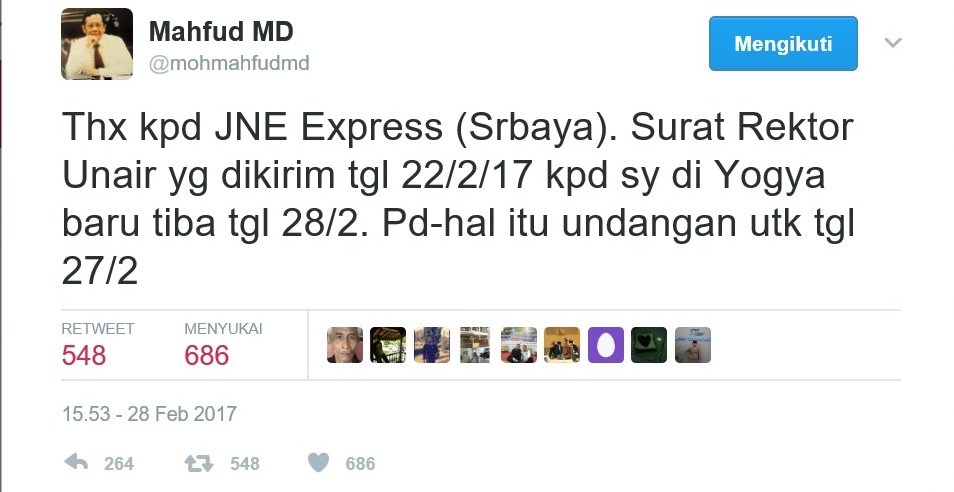 Netizen Ramai Komplain ke JNE, Berawal dari Mahfud MD yang Dapat Kiriman Undangan tapi Kedaluwarsa