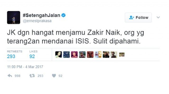 Apa Saja yang Terjadi pada Ernest Pasca Menyebut Zakir Naik Mendanai ISIS? Wah, Panjang Urusannya