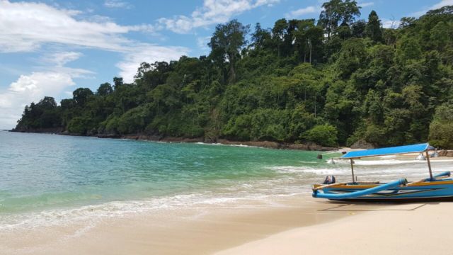 gradasi air laut biru kehijauan di Teluk Hijau