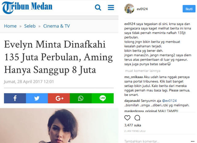 Evelin Menolak Dibilang Minta Nafkah 135 Juta ke Aming. Tapi yang Jelas 8 Juta Memang Nggak Cukup