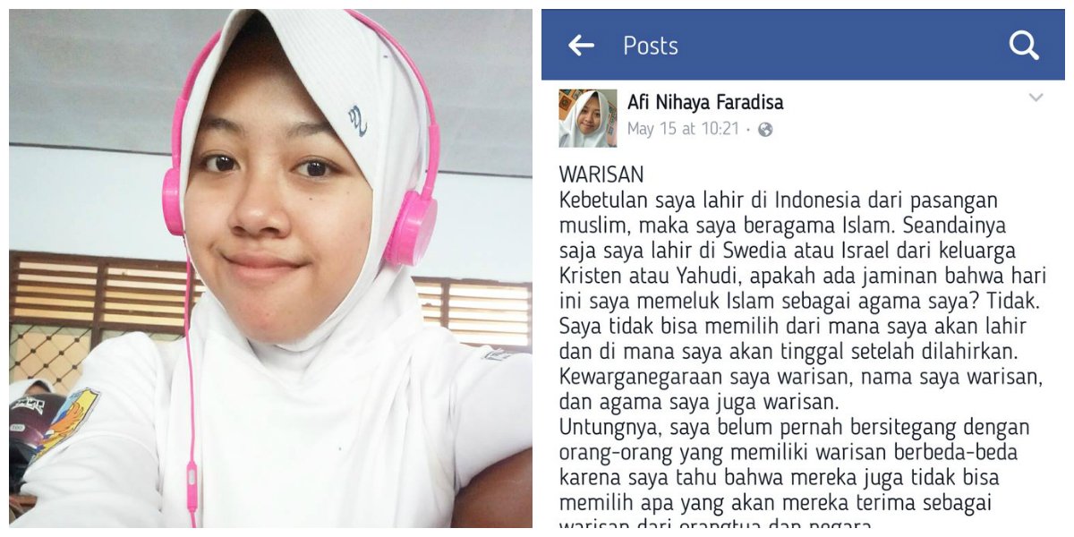 Tulisan Siswi SMA Soal Toleransi Ini Tuai Banyak Pujian. Tapi Oleh Facebook Malah Akunnya Dibekukan