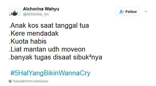 Kocak! Netizen Bikin Tagar #5HalyangBikinWannaCry, Bukan Nama Virus, Tapi Beneran ‘Wanna Cry’ :(