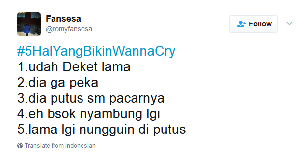 Kocak! Netizen Bikin Tagar #5HalyangBikinWannaCry, Bukan Nama Virus, Tapi Beneran ‘Wanna Cry’ :(