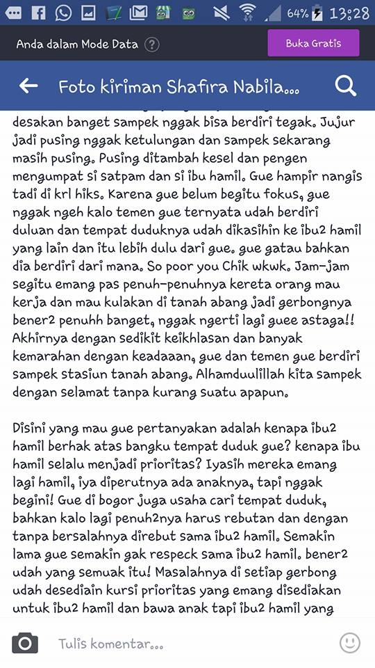 Tempat Duduknya di KRL Diminta Ibu Hamil, Cewek Ini Malah Marah-Marah di Facebook. Duh, Segitunya ya