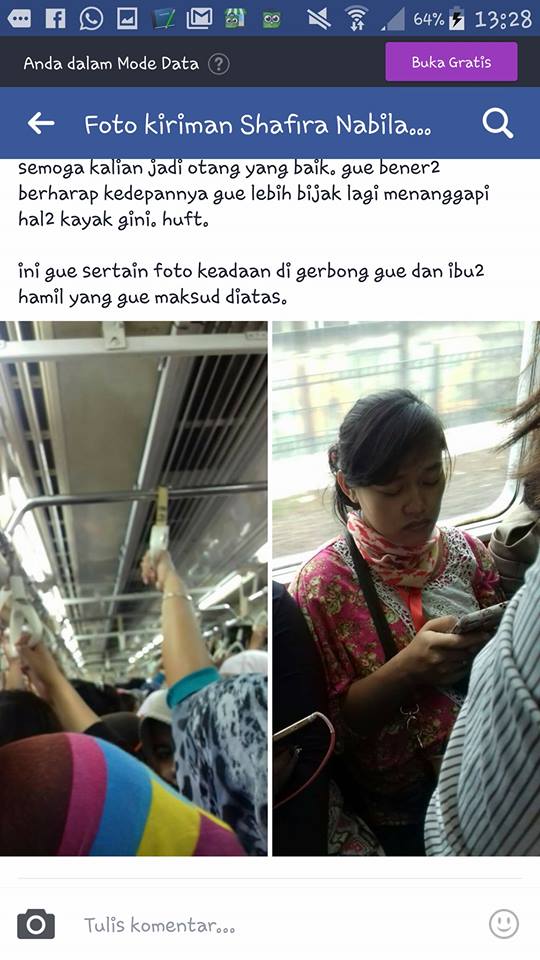 Tempat Duduknya di KRL Diminta Ibu Hamil, Cewek Ini Malah Marah-Marah di Facebook. Duh, Segitunya ya