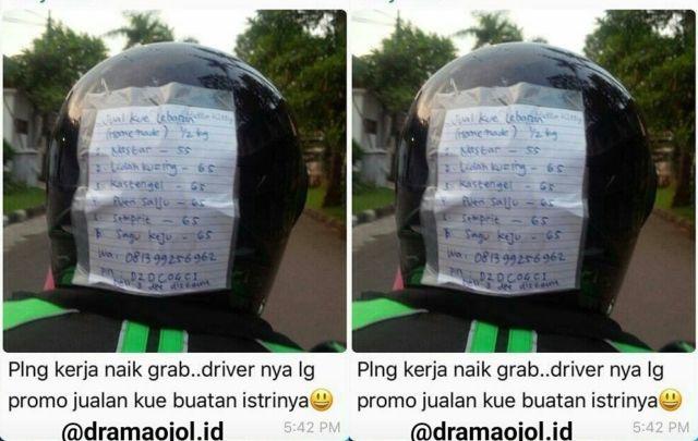 Kreatif dan Sayang Istri, Abang Grabbike Ini Tempel Promosi Jualan Kue Istrinya di Helm