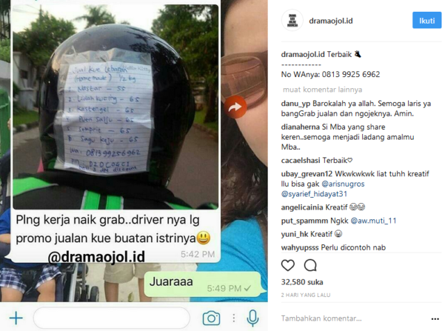 Kreatif dan Sayang Istri, Abang Grabbike Ini Tempel Promosi Jualan Kue Istrinya di Helm