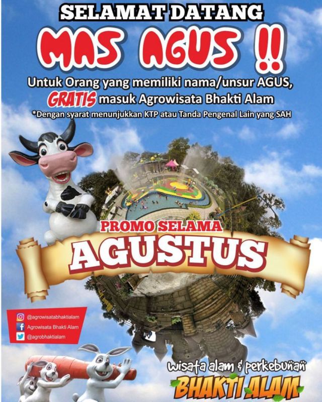 Buat Kamu yang Bernama Agus, Ada Promo Masuk Wahana Wisata dan Makan Gratis di Bulan Agustus!