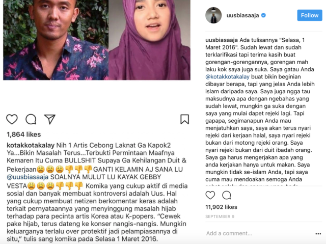 Jadi Korban Oknum Penyebar Kebencian, Uus Dibilang Lebih Pilih Nonton Miyabi Ketimbang Film G30S/PKI