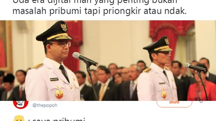 Kocak! Ini Reaksi Warganet Soal Pidato ‘Pribumi’ Gubernur Baru Jakarta