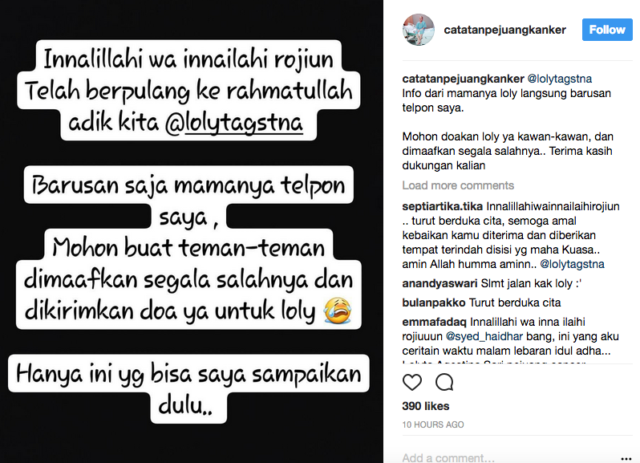 Idap Kanker Langka Selama Setahun, Kini Perjuangan Loly Telah Berakhir