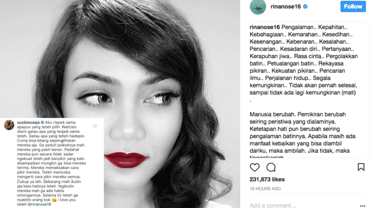 Belain Keputusan Rina Nose yang Lepas Jilbab, Uus Juga Kena Ceramah Warganet. Jadi Serba Salah Deh!