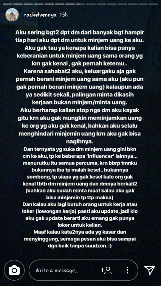 Bikin Heran, Rachel Vennya Curhat Soal Warganet yang Sering Pinjam Uang Padanya. Kenal Juga Nggak!