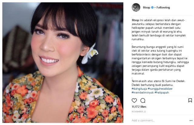 Awali Tahun dengan Tawa, Simak 10+ Caption Instagram #SungguhWadidaw dari Fitri Tropica Ini. Kocak!