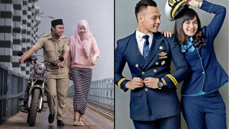 Kumpulan Foto Prewedding dengan Pria Berseragam. Gagah di Barisan, Mesra Bareng Pasangan