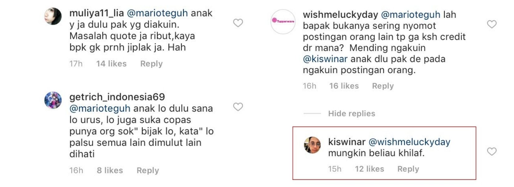 Mario Teguh Kena Semprot Warganet Setelah Ia Minta Akun IG Lain untuk Cantumkan Namanya dalam Quotes