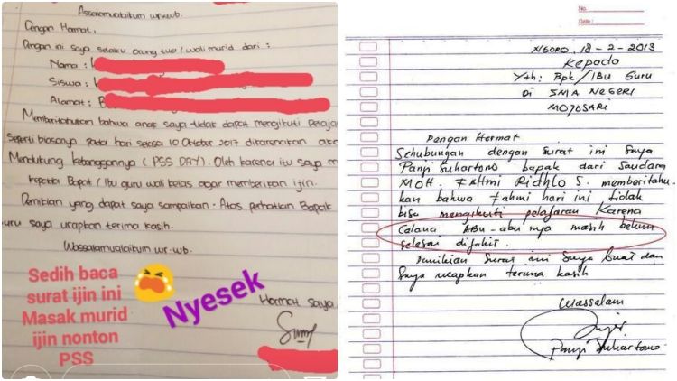 Nostalgia Surat Izin Nggak Masuk Sekolah yang Kelewat Jujur