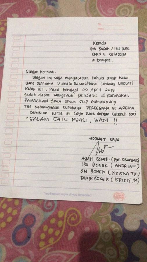 surat tidak masuk sekolah