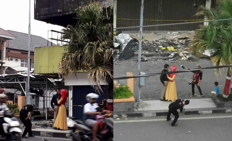 Antara Unik atau Miris, Prewedding Pasangan Ini Digelar di Depan Bangunan yang Baru Terbakar. Biar Apa sih?